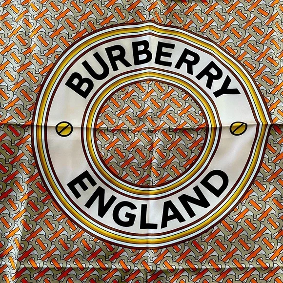 Burberry Print Logo Silk Orange Twill Scarf - Picture 12 of 16